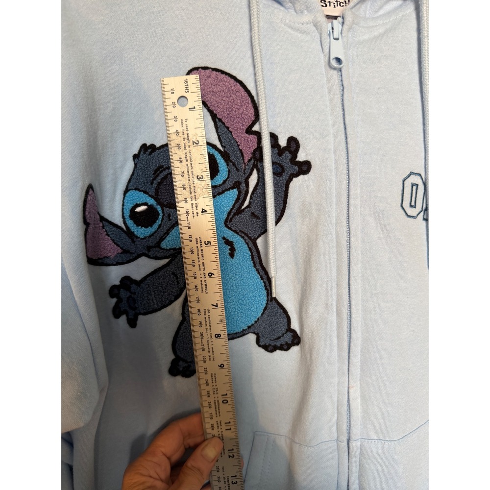 Disney Stitch O'Hana Zip Hoodie Light Blue Chenille Patch Size Large - Picture 4 of 17
